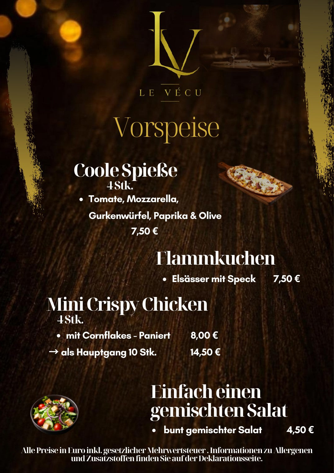 Le Vécu Speisekarte – Seite 1