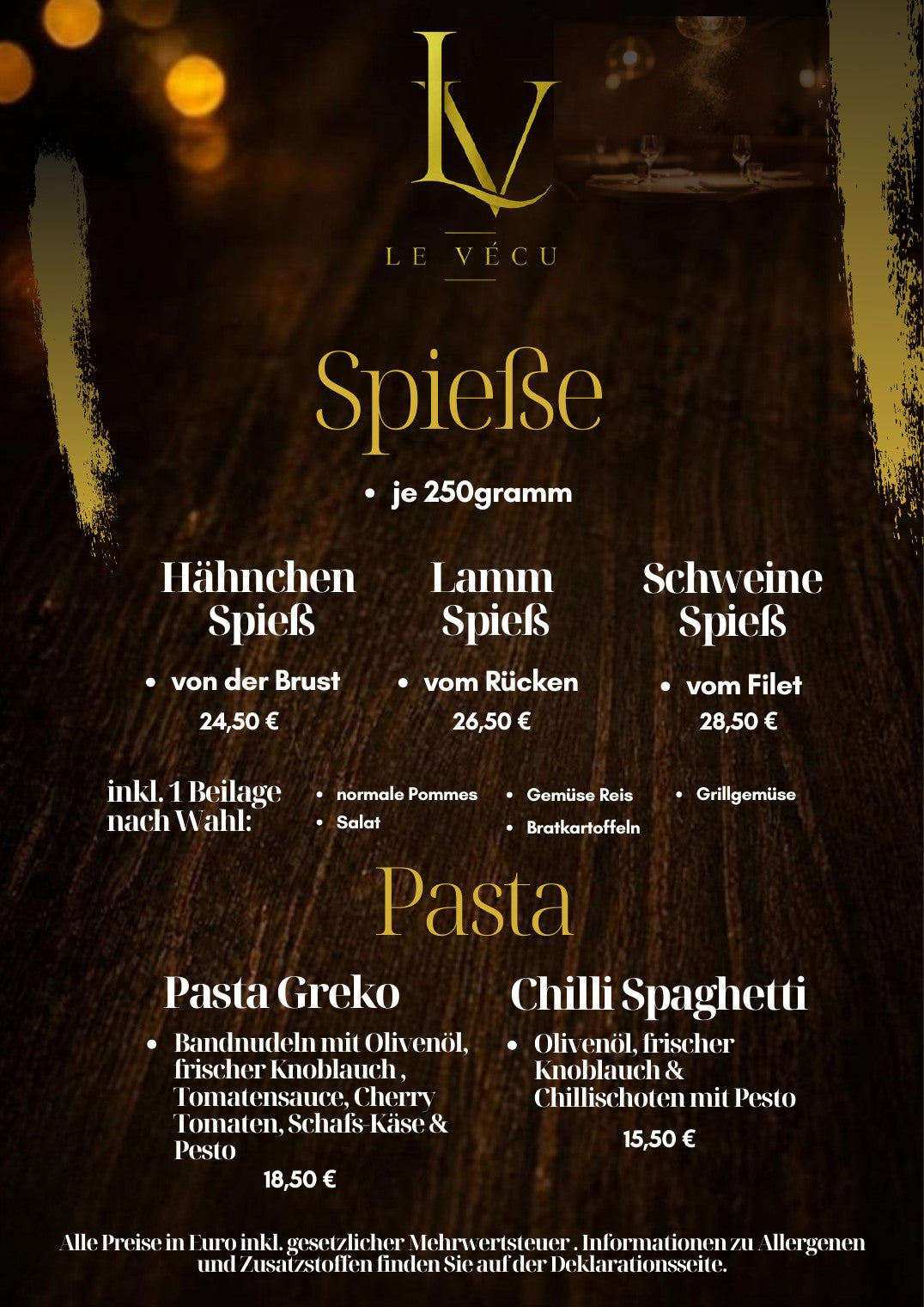 Le Vécu Speisekarte – Seite 4